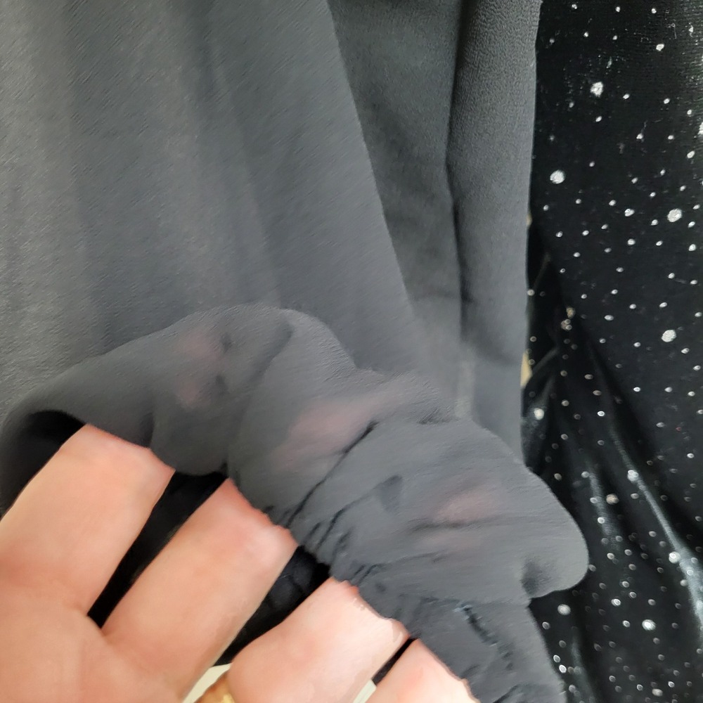 With Jules XL Black Velvet Glitter Starburst Sheer Puff Sleeve Dress Ruched Side - Picture 3 of 9